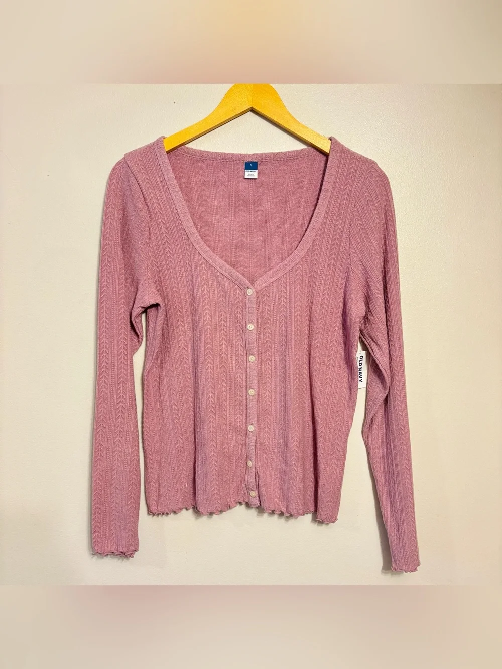 Soft Pink Ribbed Button-Front top - Picture 1 of 5
